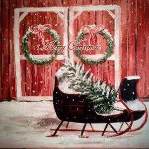 Pillow Cover- NEW- Christmas Red Barn and Sleigh